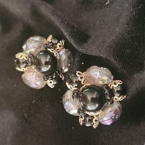 Vintage Black and clear Clip on Earrings-West Germany